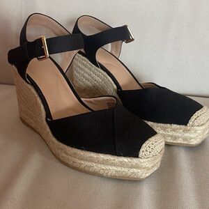 Time and Tru Black Wedge Espadrilles